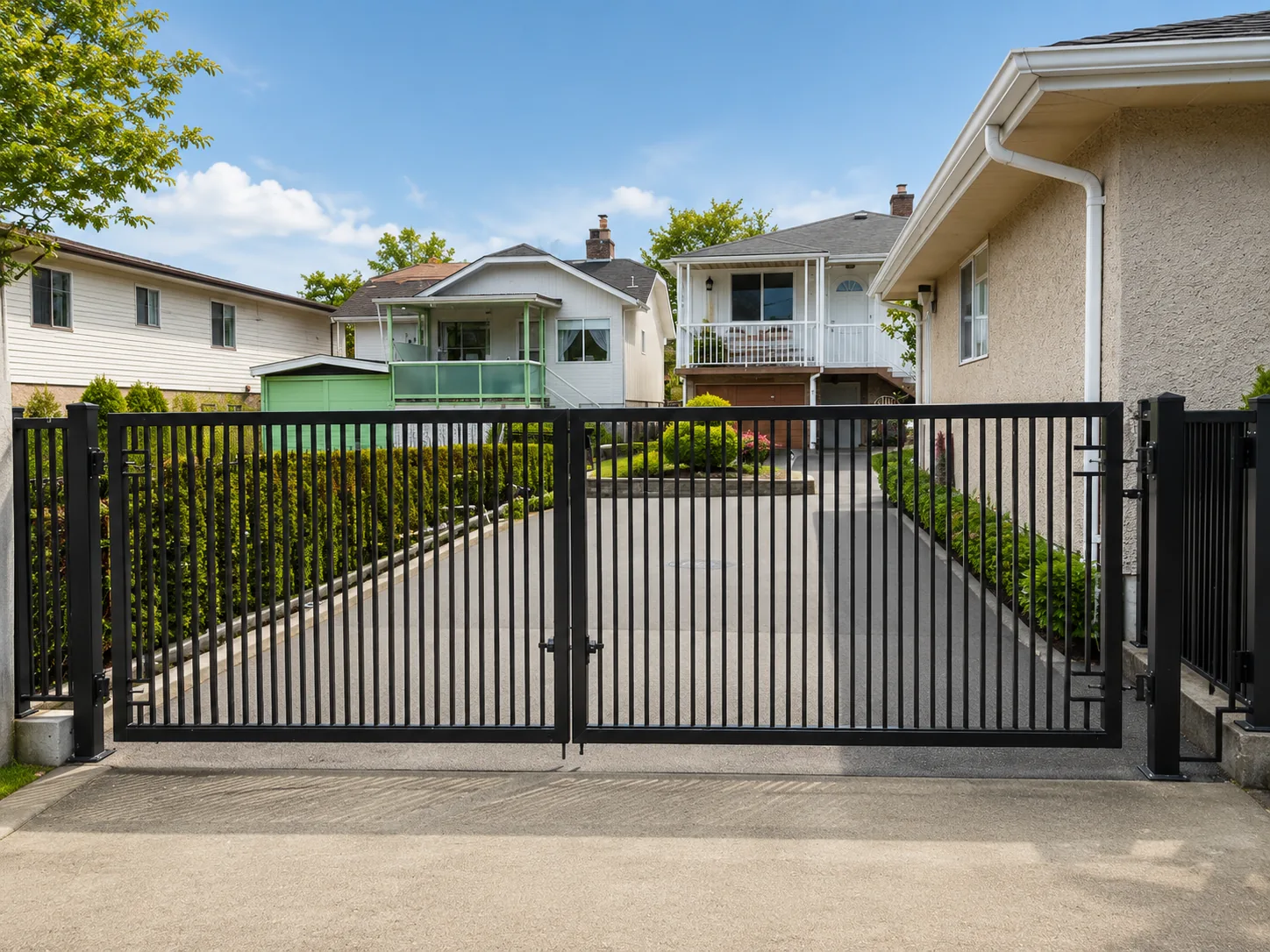 Custom glass railing on a modern Metro Vancouver home overlooking the mountains